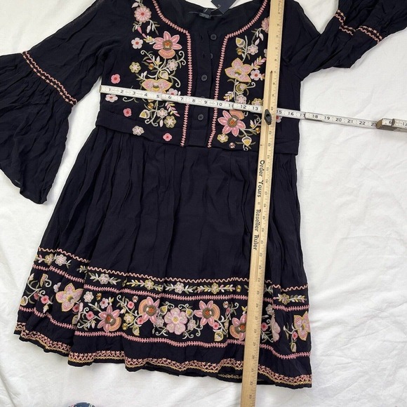 French Connection Sunshine Bloom Gypsy Dress 0 XS Blue Pink Floral Embroidered - Picture 6 of 16
